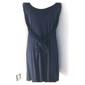 Navy Blue Swing Dress with Lace Sleeves